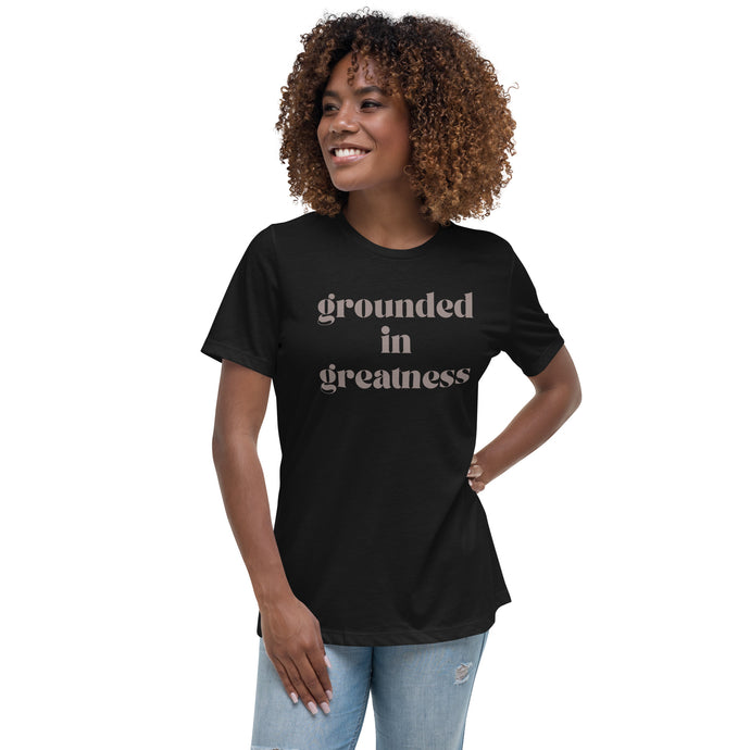 Grounded in Greatness ladies t- Black body with Brown print